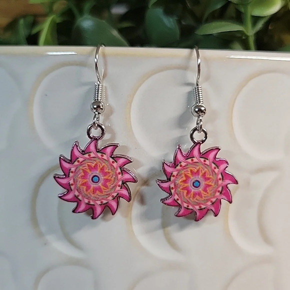 Kaleidoscope Sun Charm Drop Earrings - Picture 1 of 6